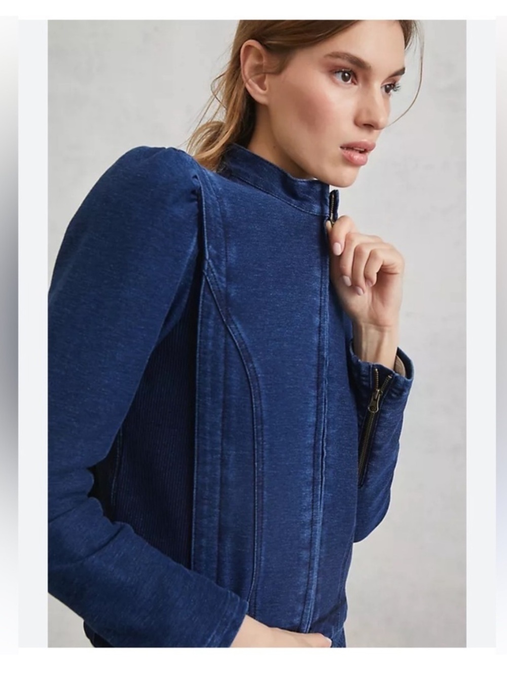 Pilcro by Anthropologie Anita Indigo Denim Crop Zip Up Jacket